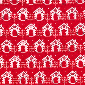 Christmas Houses Snow Polycotton Fabric with snowy Christmas houses print - Bull Ring Fabrics