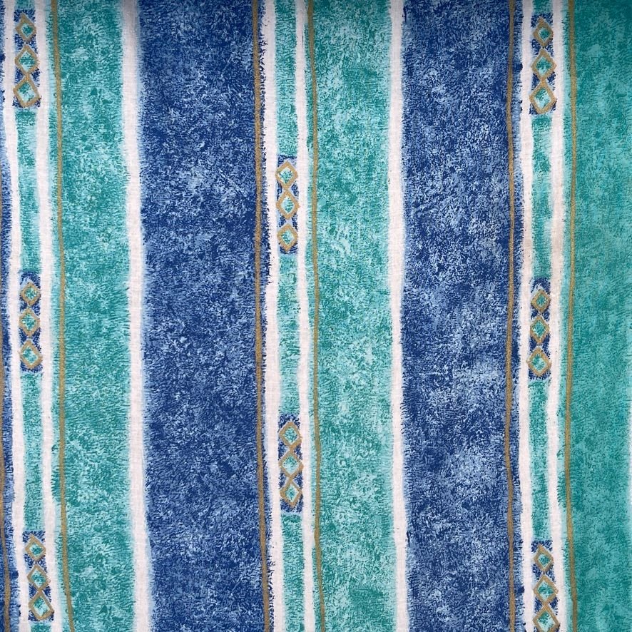 10 Metres 100% Cotton Sheeting Fabric Blue/Aqua Stripe Craft Curtain 60" - Bull Ring Fabrics