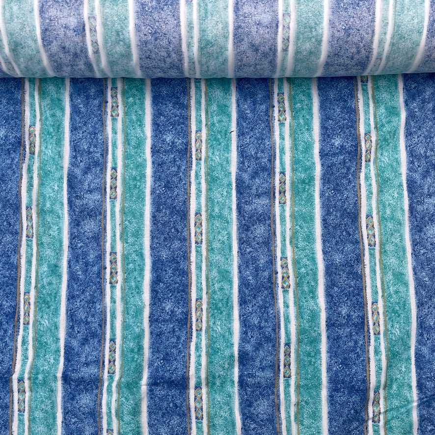 10 Metres 100% Cotton Sheeting Fabric Blue/Aqua Stripe Craft Curtain 60" - Bull Ring Fabrics