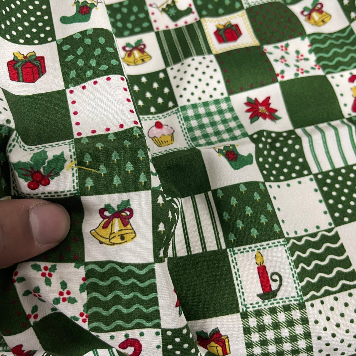 100% Cotton Christmas Patchwork Squares Fabric 45" Wide, Green - Bull Ring Fabrics
