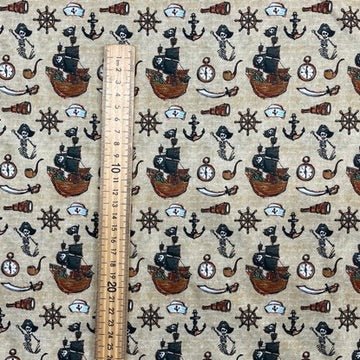 100% Cotton Craft Pirate Adventure Fabric – Pirate Ship, Skeleton & Nautical Print Dressmaking Material - Bull Ring Fabrics