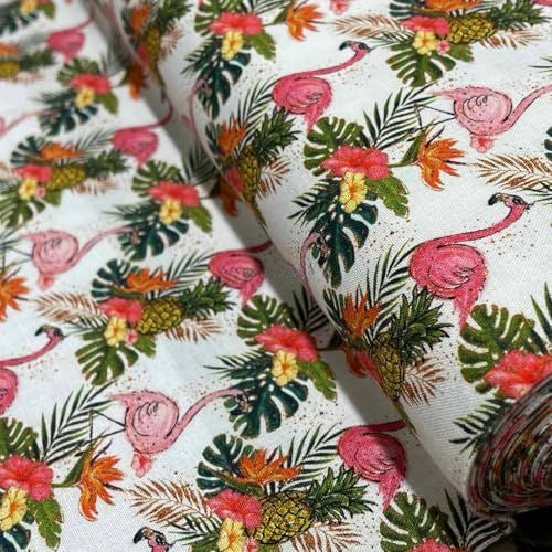 100% Cotton Craft Tropical Flamingo Fabric 54" – Pink Flamingos, Pineapples & Exotic Floral Print - Bull Ring Fabrics