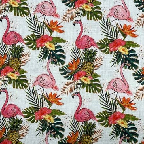 100% Cotton Craft Tropical Flamingo Fabric 54" – Pink Flamingos, Pineapples & Exotic Floral Print - Bull Ring Fabrics