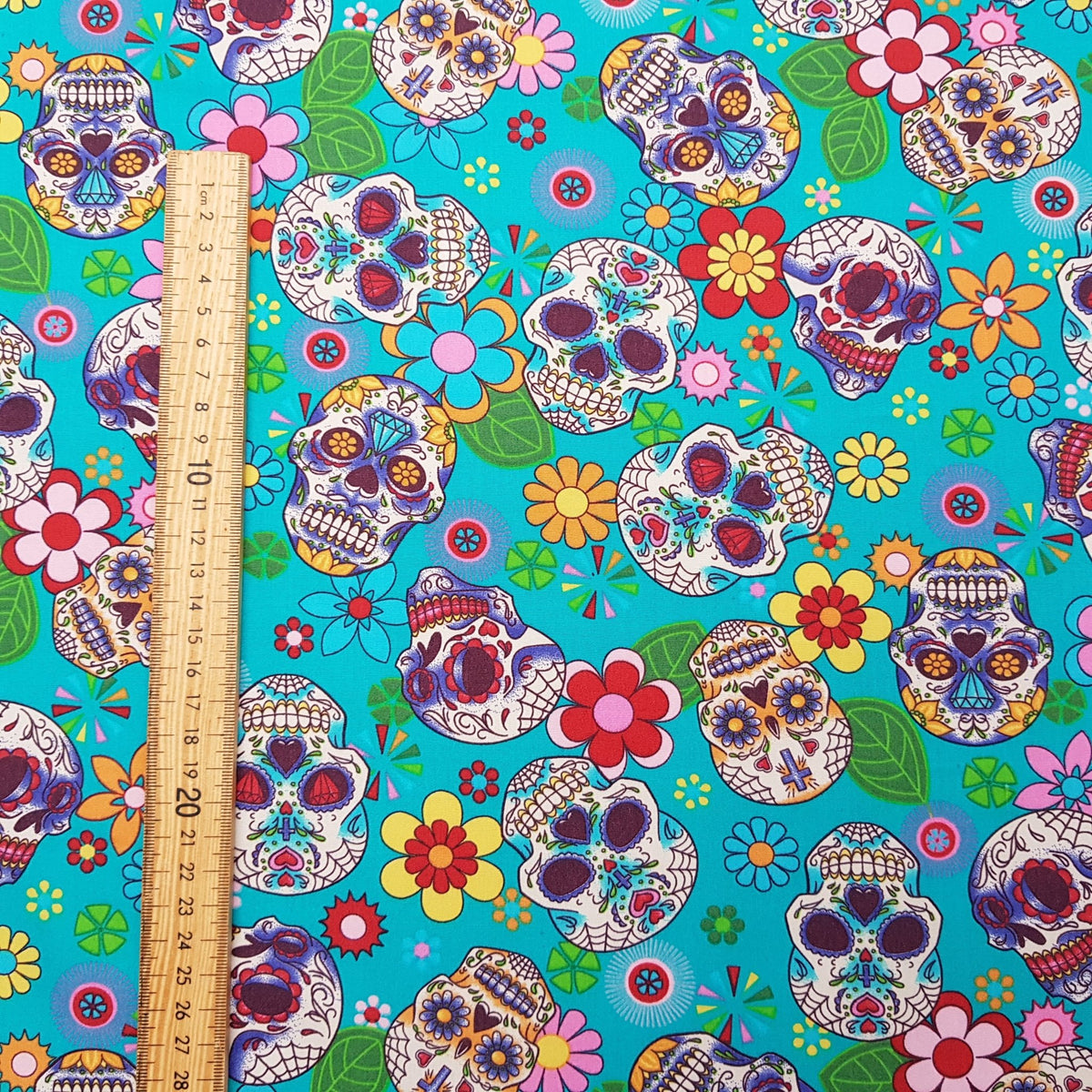100% Cotton Poplin Fabric Rose & Hubble Sugar Skulls Day Of The Dead Material 45" - Bull Ring Fabrics
