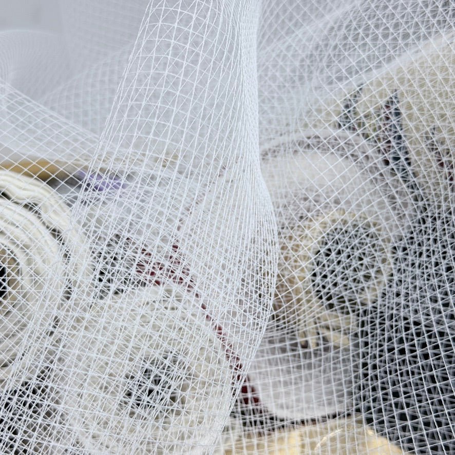 100m Bird Cage Fascinator Stiff Dress Net Tulle Fabric, White - Bull Ring Fabrics