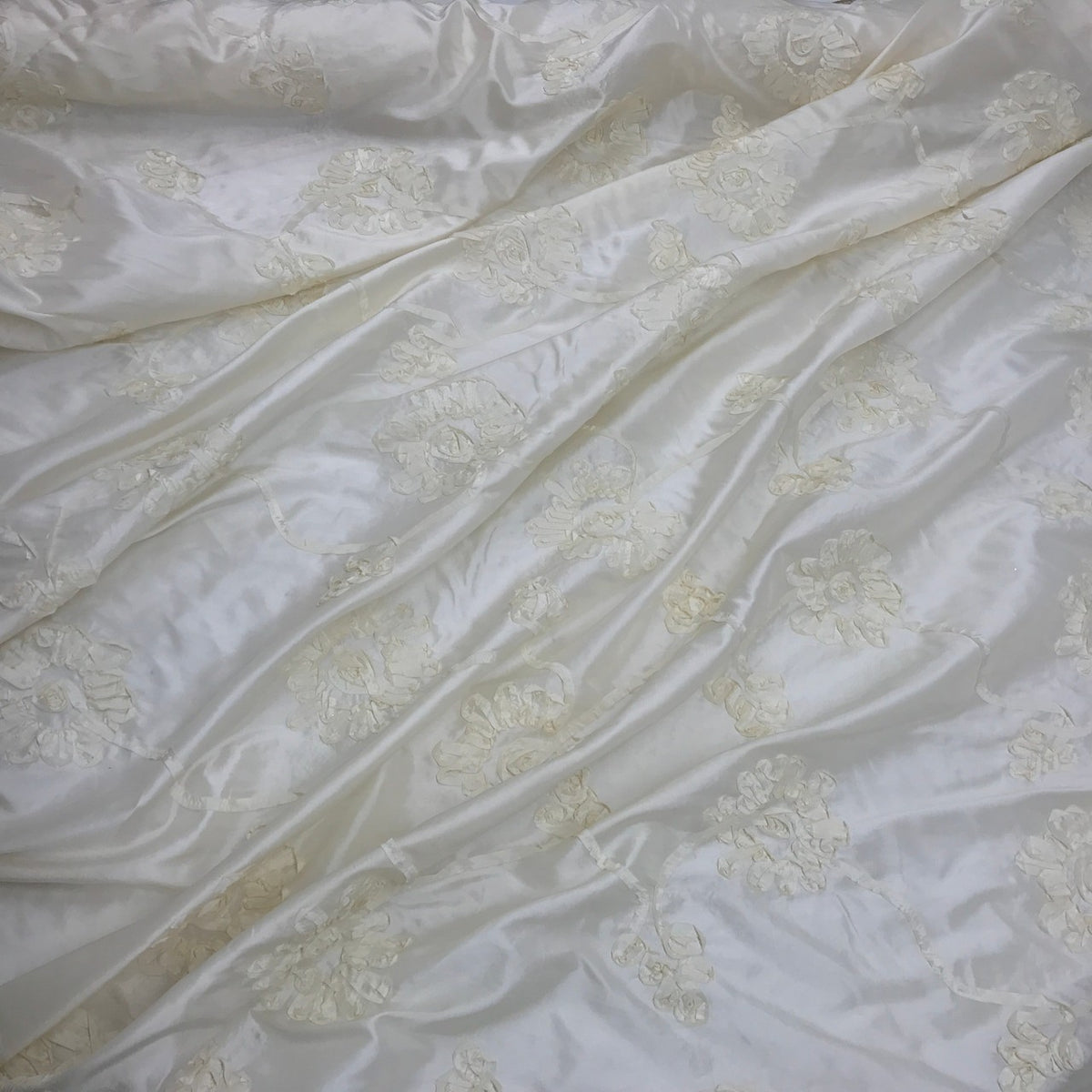Cream Ribbon Sunflower Embroidered Taffeta Fabric - image 3 - Bull Ring Fabrics