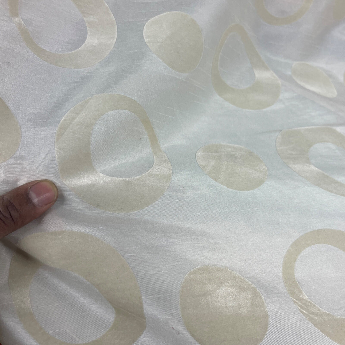 Cream Retro Spots Velvet Flocked Taffeta Fabric - image 3 - Bull Ring Fabrics