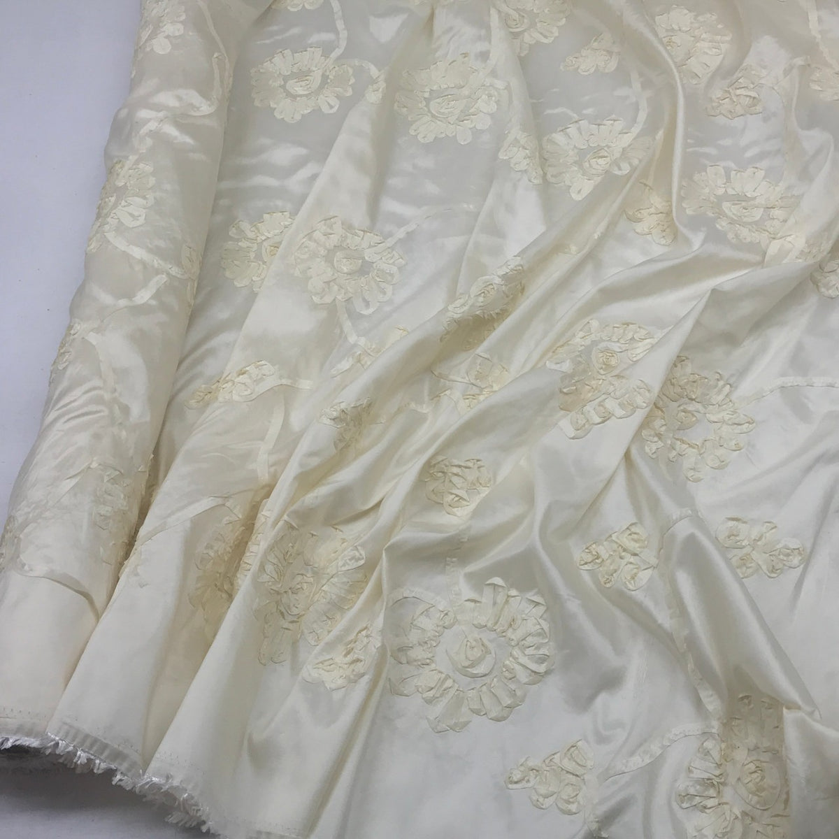 Cream Ribbon Sunflower Embroidered Taffeta Fabric - image 8 - Bull Ring Fabrics