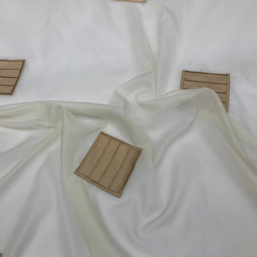 Cream Polyester Voile with Gold Suede, Draping Net Curtain Fabric - image 3