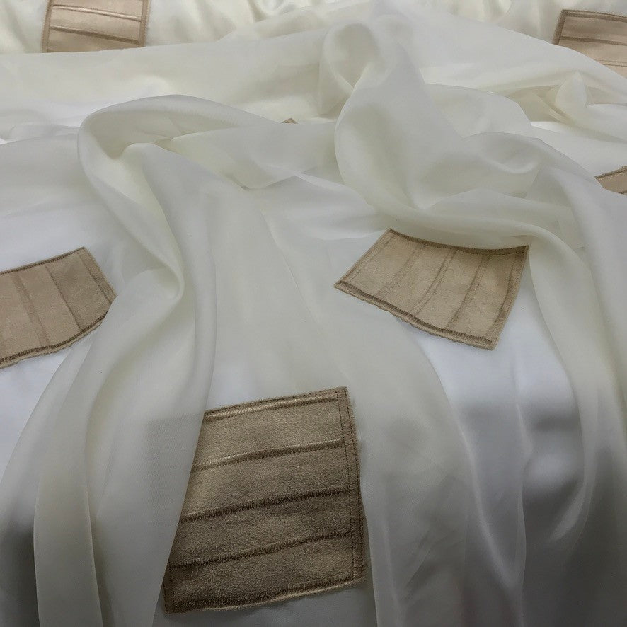 Cream Polyester Voile with Gold Suede, Draping Net Curtain Fabric - image 7