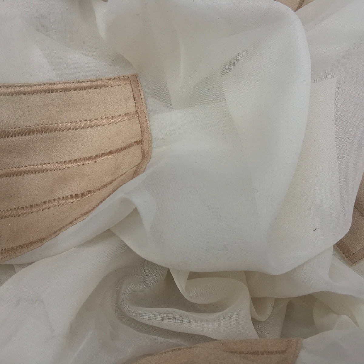 Cream Polyester Voile with Gold Suede, Draping Net Curtain Fabric - image 9