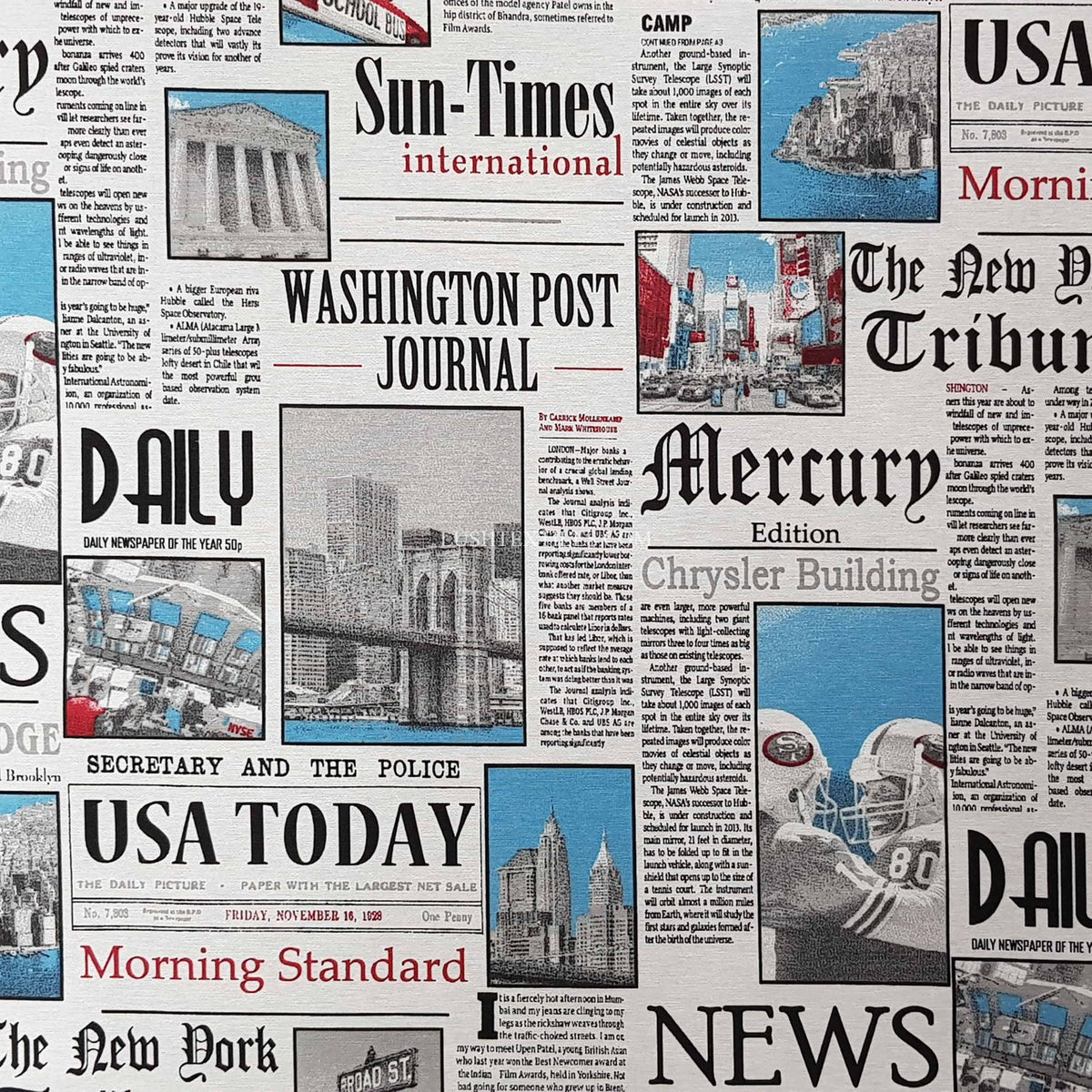 Newspaper Print Cotton Linen Look Fabric, Washington Post Headlines 140cm - image 2 - Bull Ring Fabrics
