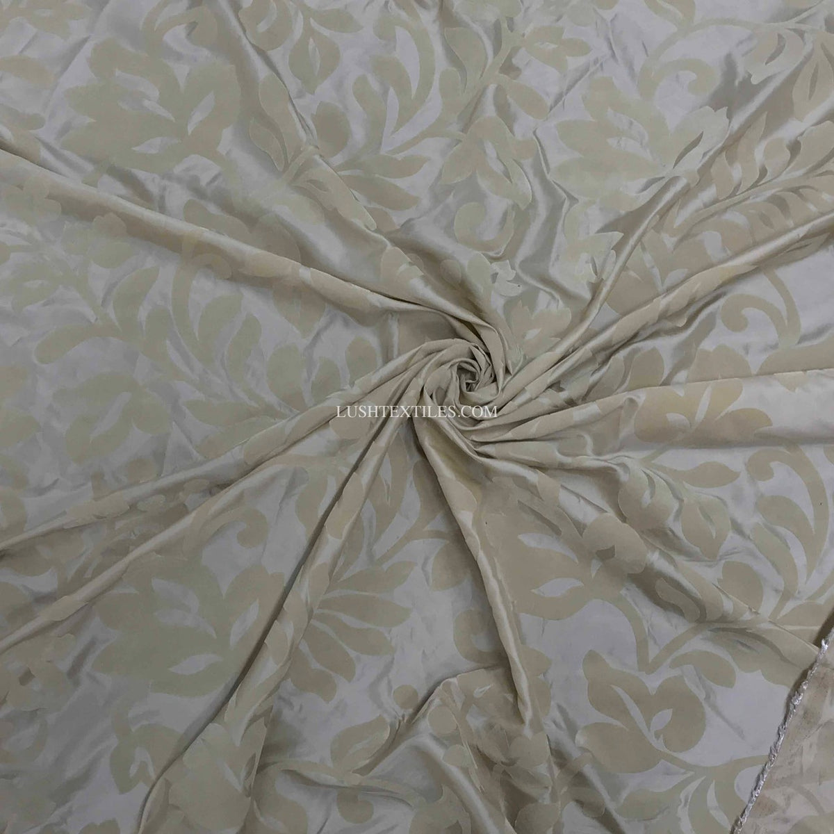 Beige Symphony Velvet Flock Floral Taffeta Fabric - Bull Ring Fabrics
