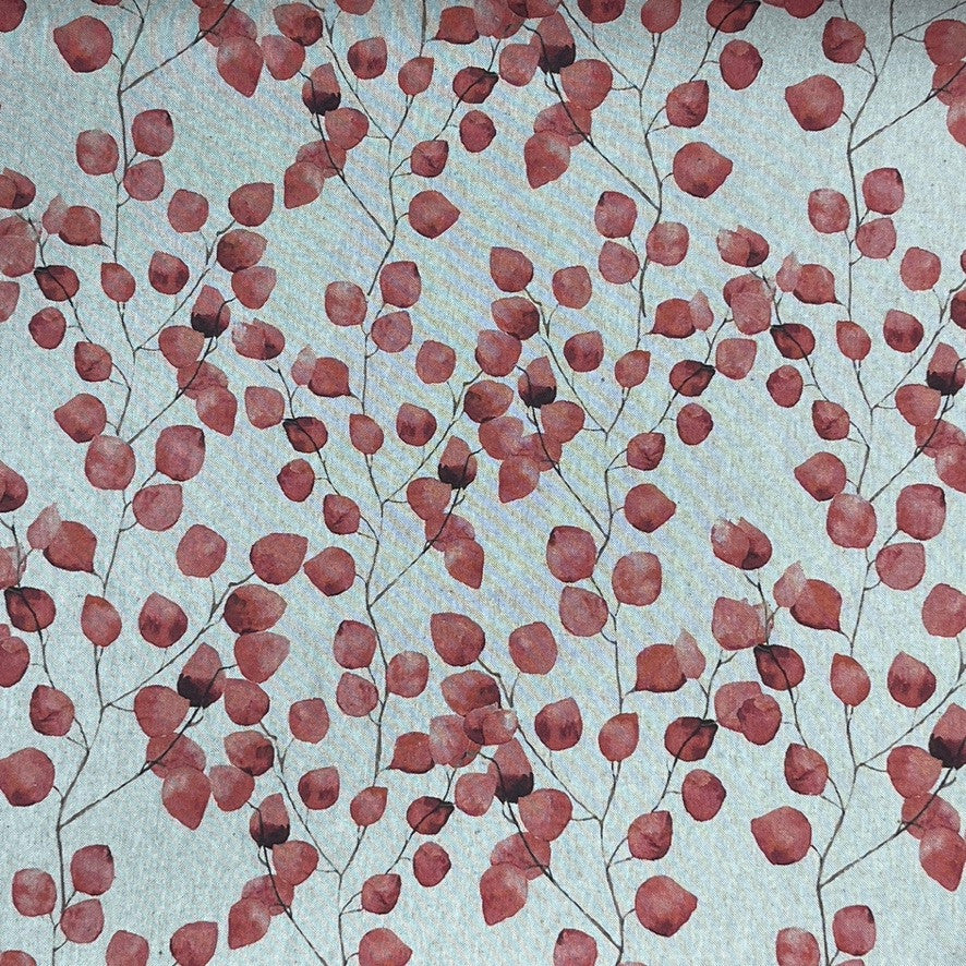 Red Eucalyptus Money Leaf Linen Look Fabric, Curtain & Upholstery 140cm - Bull Ring Fabrics