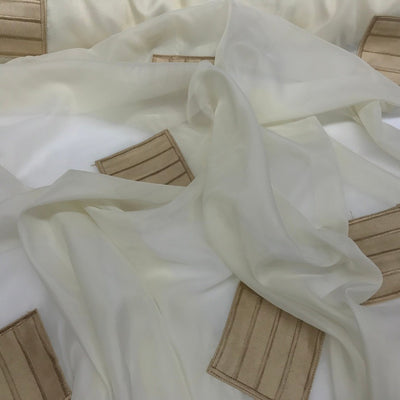 Cream Polyester Voile with Gold Suede, Draping Net Curtain Fabric - image 1