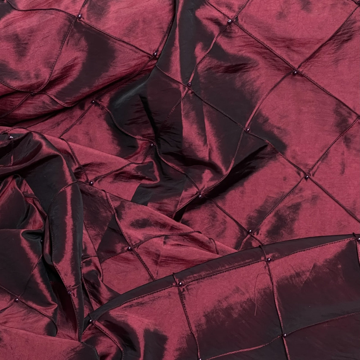 Burgundy Wine Pearl Beaded Quilted Taffeta Fabric - image 3 - Bull Ring Fabrics