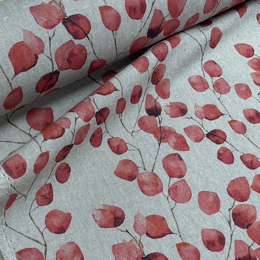 Red Eucalyptus Money Leaf Linen Look Fabric, Curtain & Upholstery 140cm - image 3 - Bull Ring Fabrics