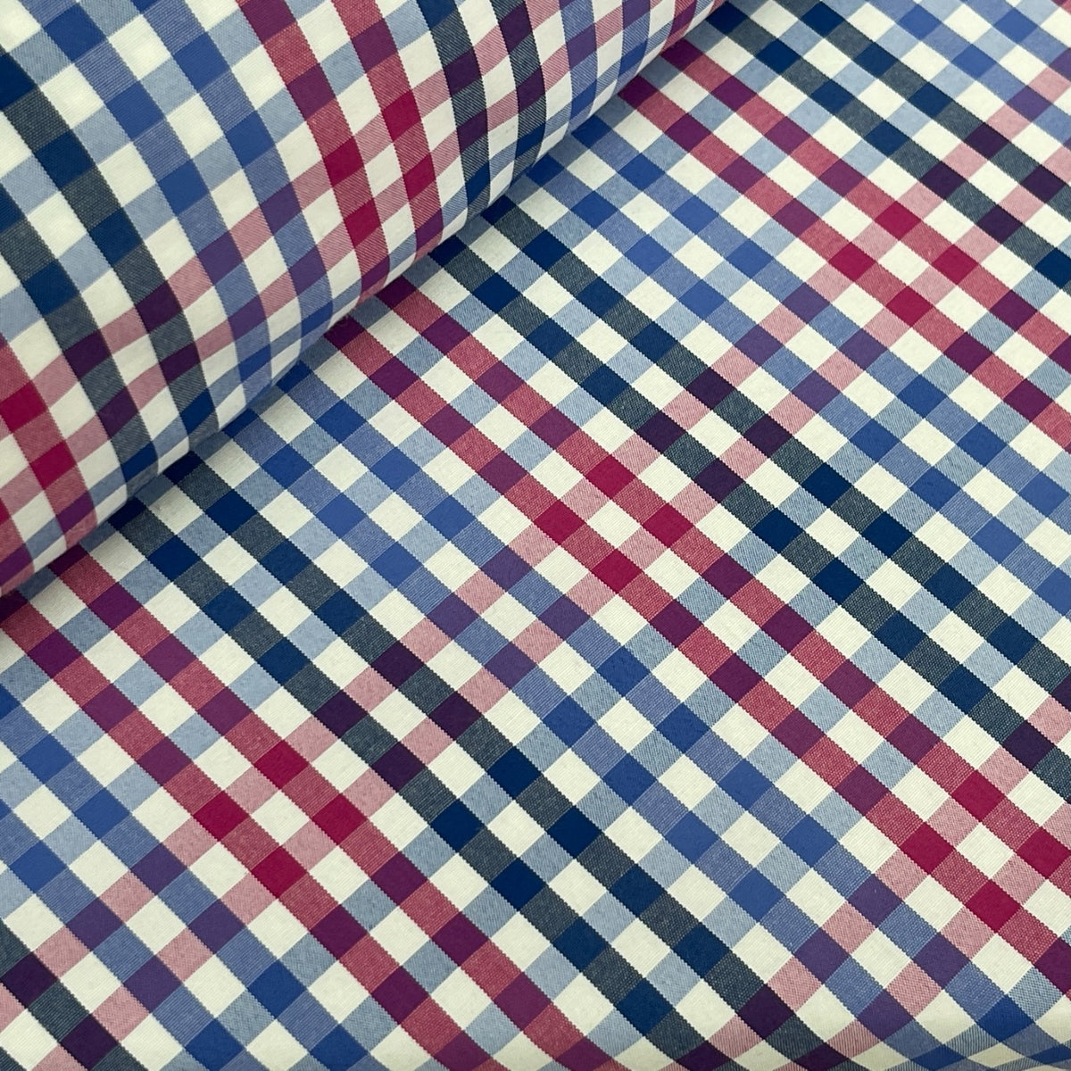 Blue & Pink Gingham Check 100% Cotton Fabric, Dressmaking & Craft 150cm - Bull Ring Fabrics