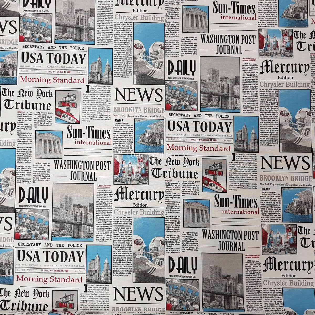 Newspaper Print Cotton Linen Look Fabric, Washington Post Headlines 140cm - Bull Ring Fabrics