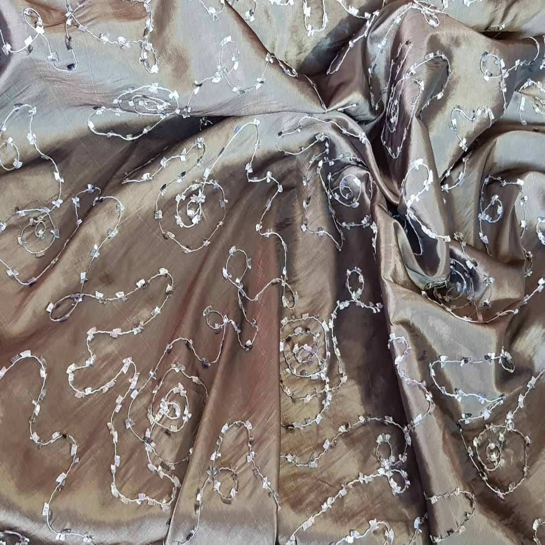 Bronze Rope Embroidery Taffeta Fabric - image 4 - Bull Ring Fabrics