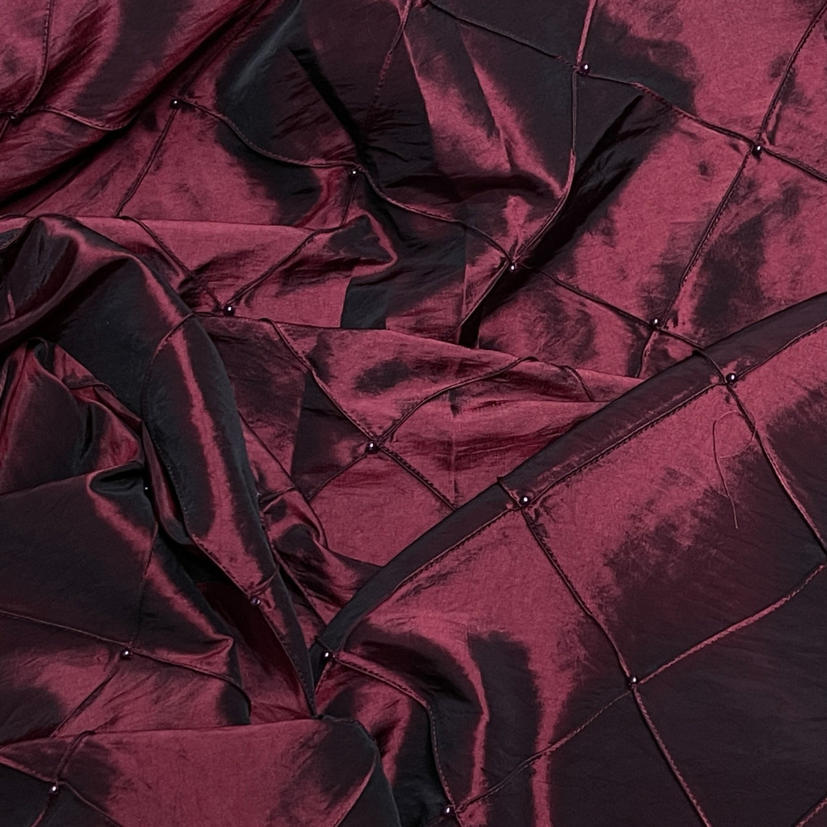 Burgundy Wine Pearl Beaded Quilted Taffeta Fabric - Bull Ring Fabrics