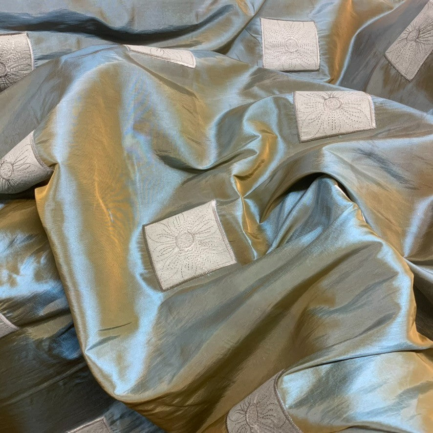 Duck Egg Suede Square Patch Taffeta Fabric - image 2 - Bull Ring Fabrics