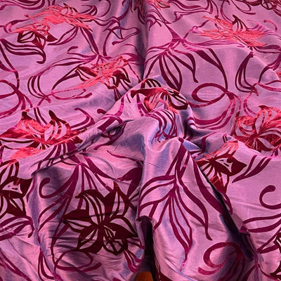 Purple Floral Velvet Flock Taffeta Fabric for Bridal Dresses, Curtains and Cushions - image 1