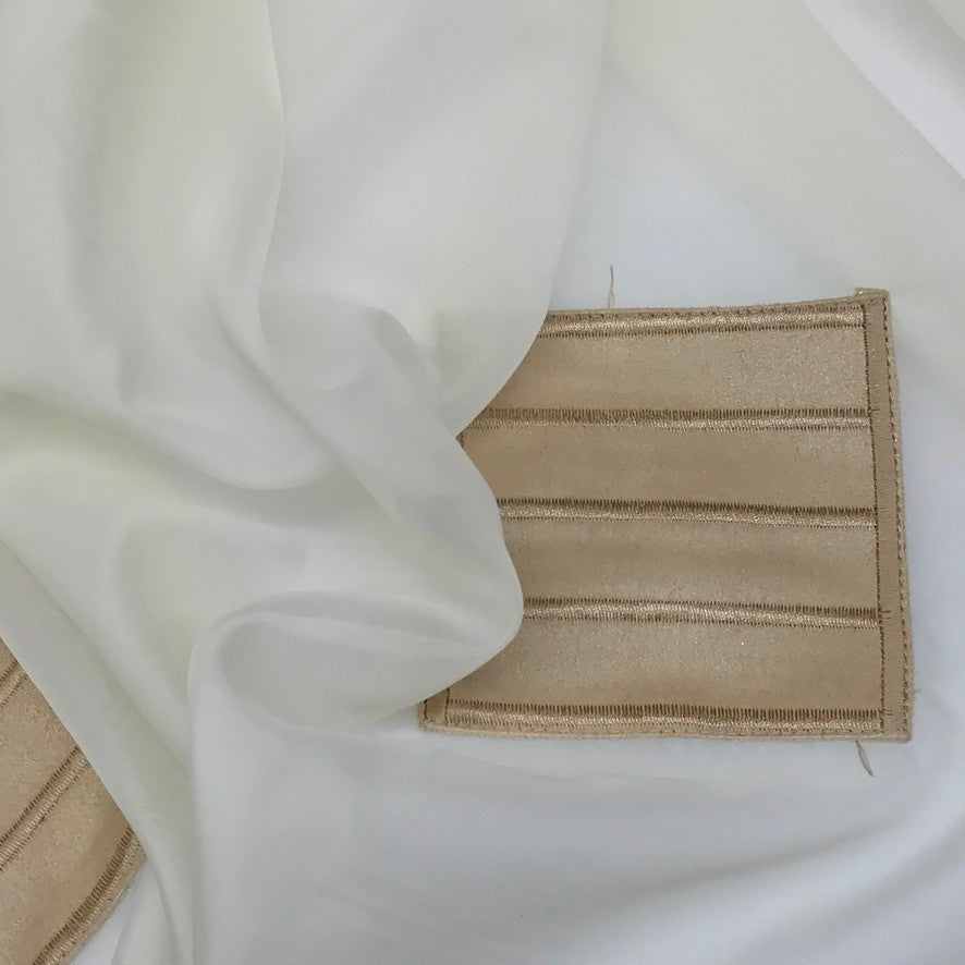 Cream Polyester Voile with Gold Suede, Draping Net Curtain Fabric - image 6
