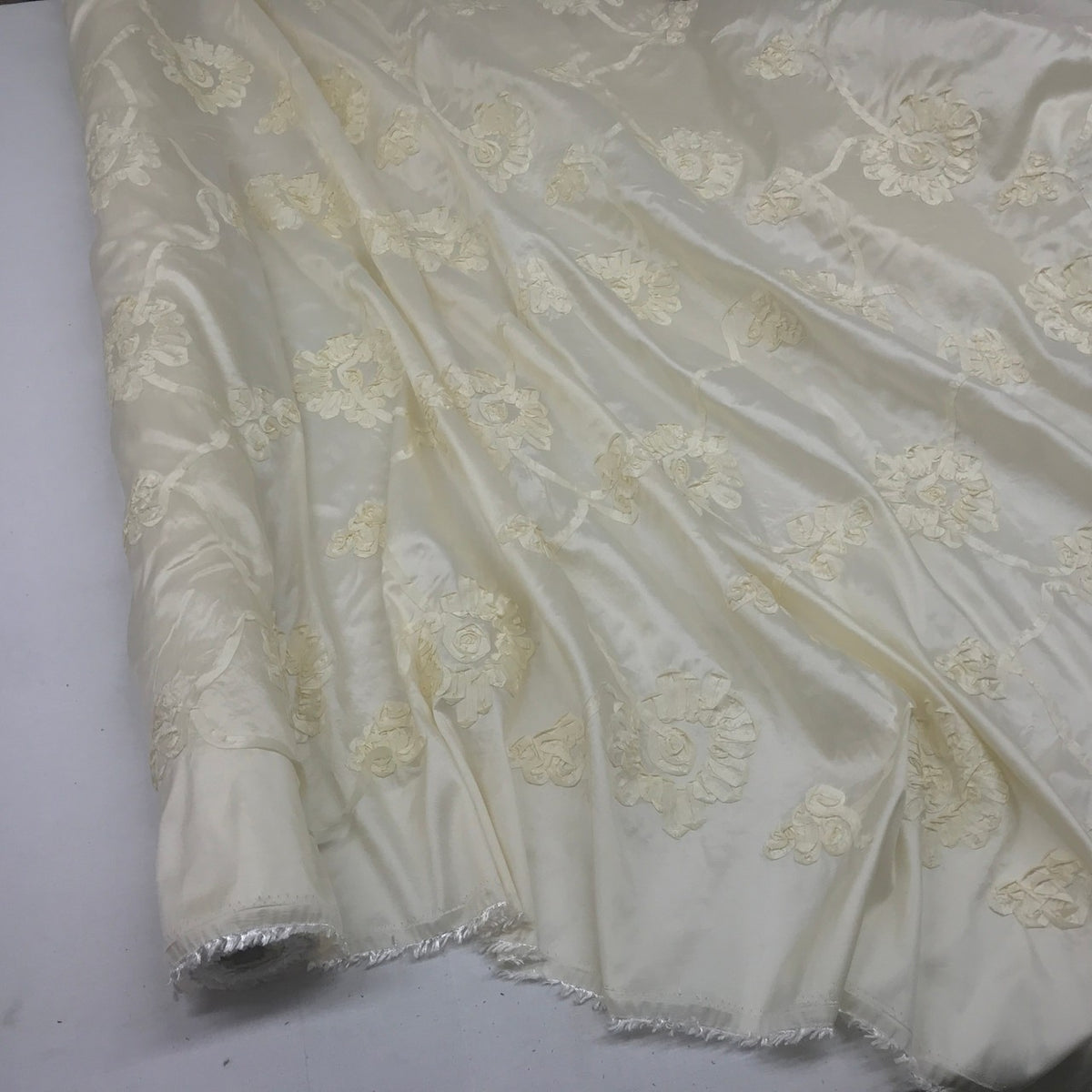 Cream Ribbon Sunflower Embroidered Taffeta Fabric - image 7 - Bull Ring Fabrics