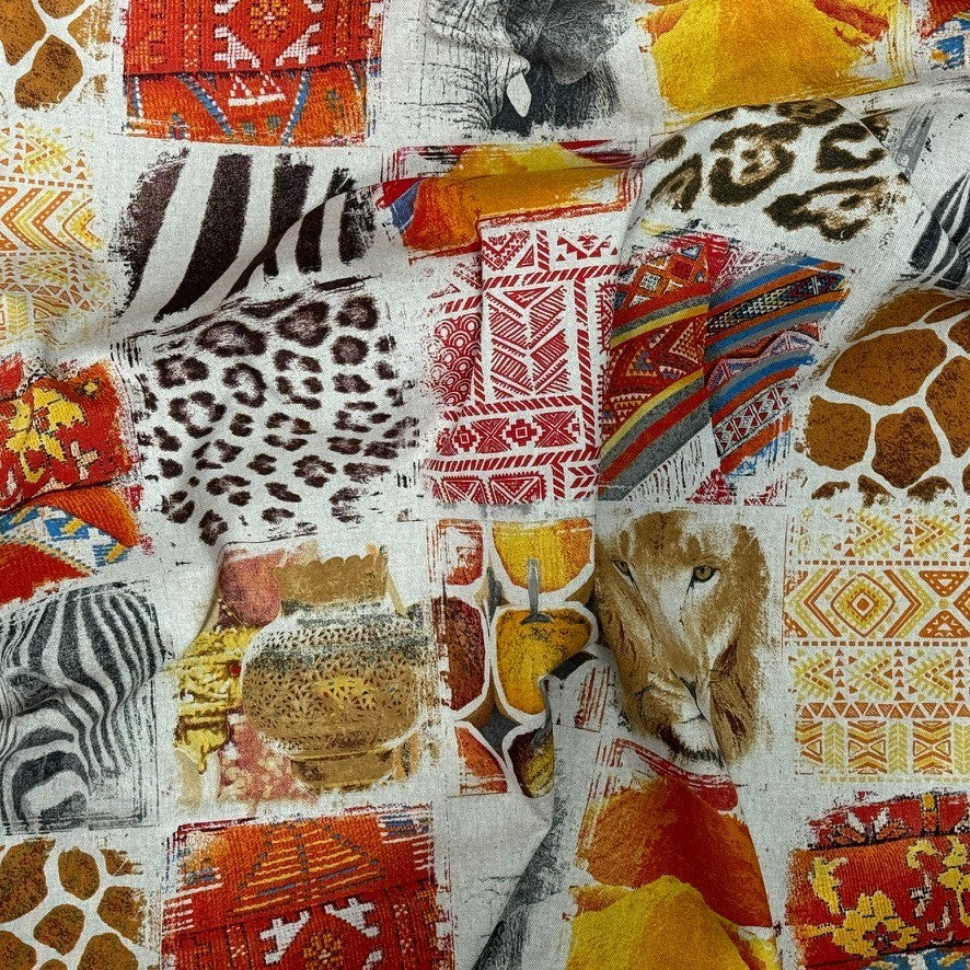 Safari Animal Patchwork Cotton Fabric, Lion, Zebra & Leopard Print 147cm - image 3 - Bull Ring Fabrics
