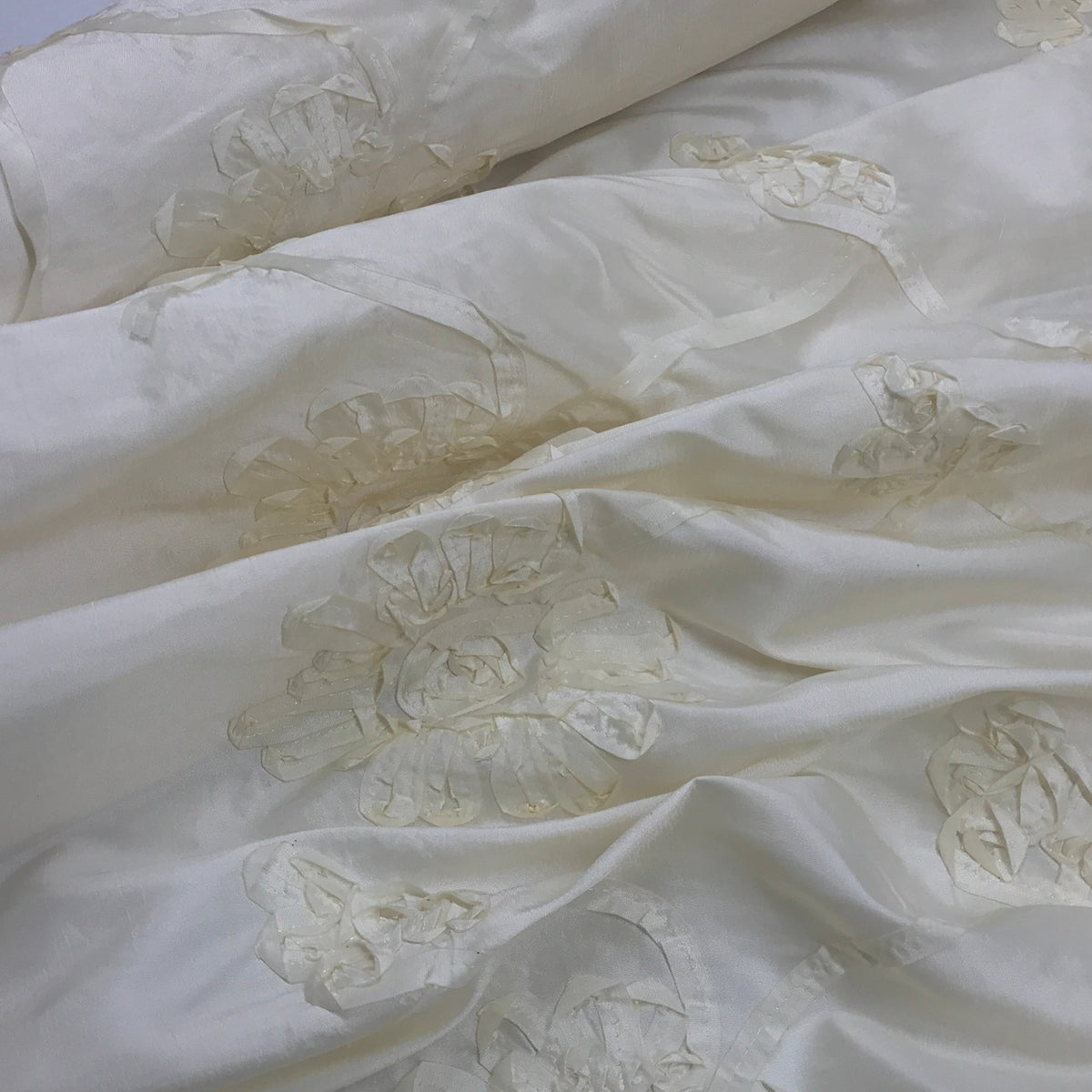 Cream Ribbon Sunflower Embroidered Taffeta Fabric - image 9 - Bull Ring Fabrics