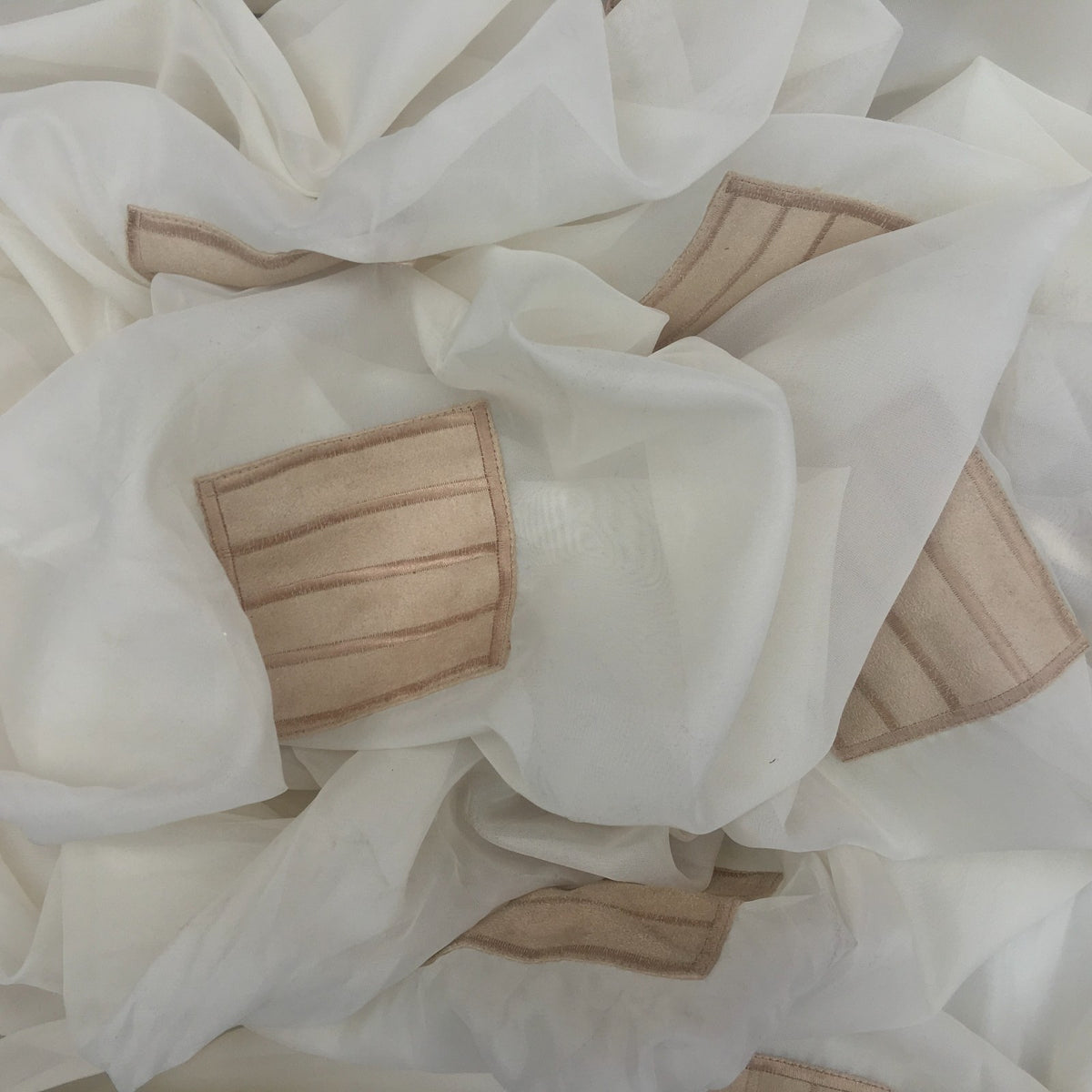 Cream Polyester Voile with Gold Suede, Draping Net Curtain Fabric - image 8