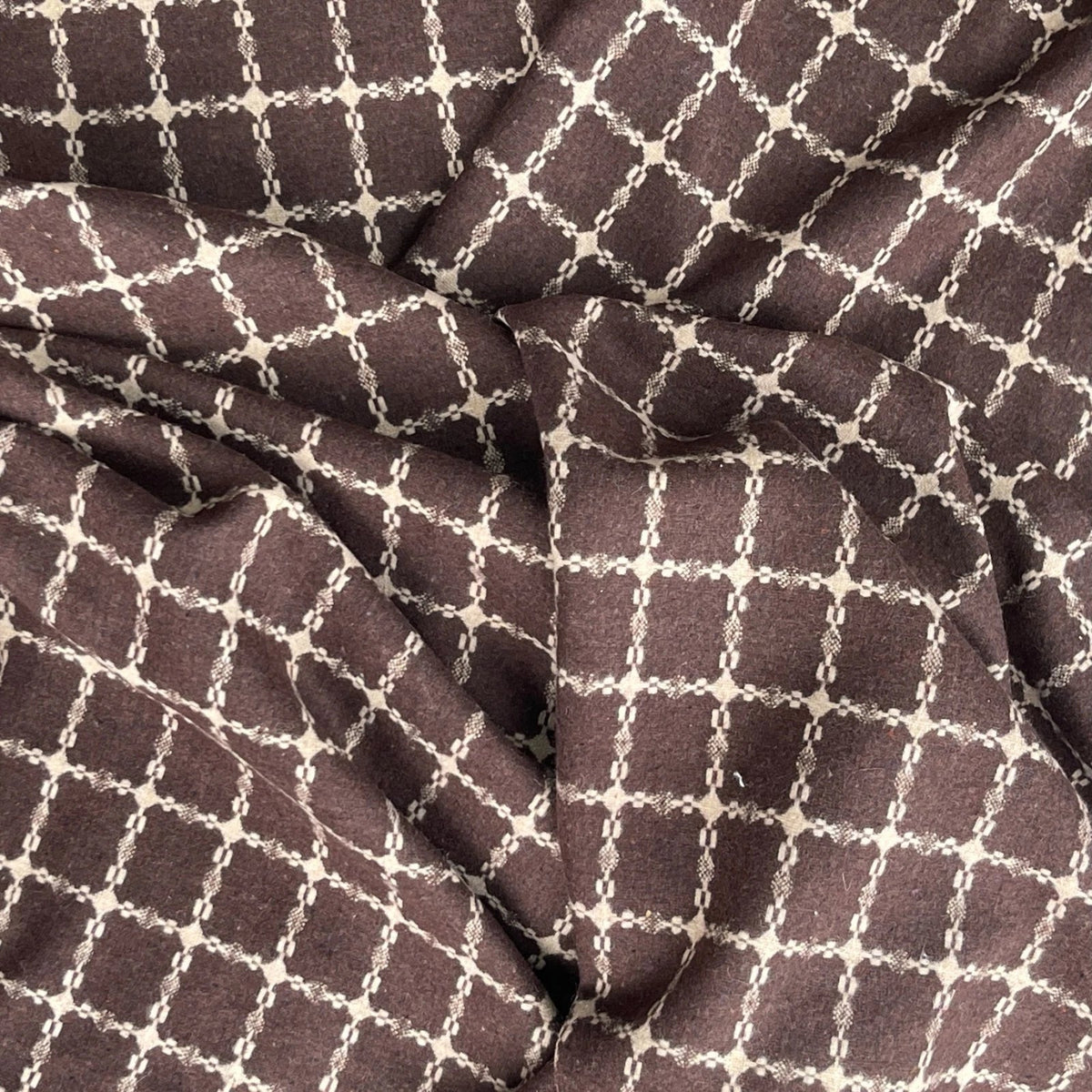 10m Beige Checks Tartan Wool Blend Fabric, Brown - Bull Ring Fabrics