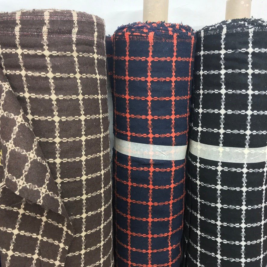 10m Beige Checks Tartan Wool Blend Fabric, Brown - Bull Ring Fabrics