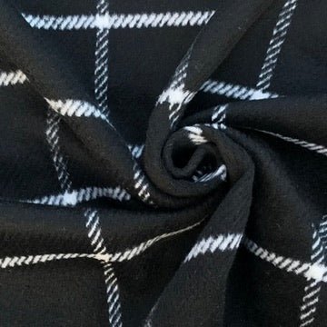 10m Large White Checks Tartan Wool Blend Fabric, Black - Bull Ring Fabrics