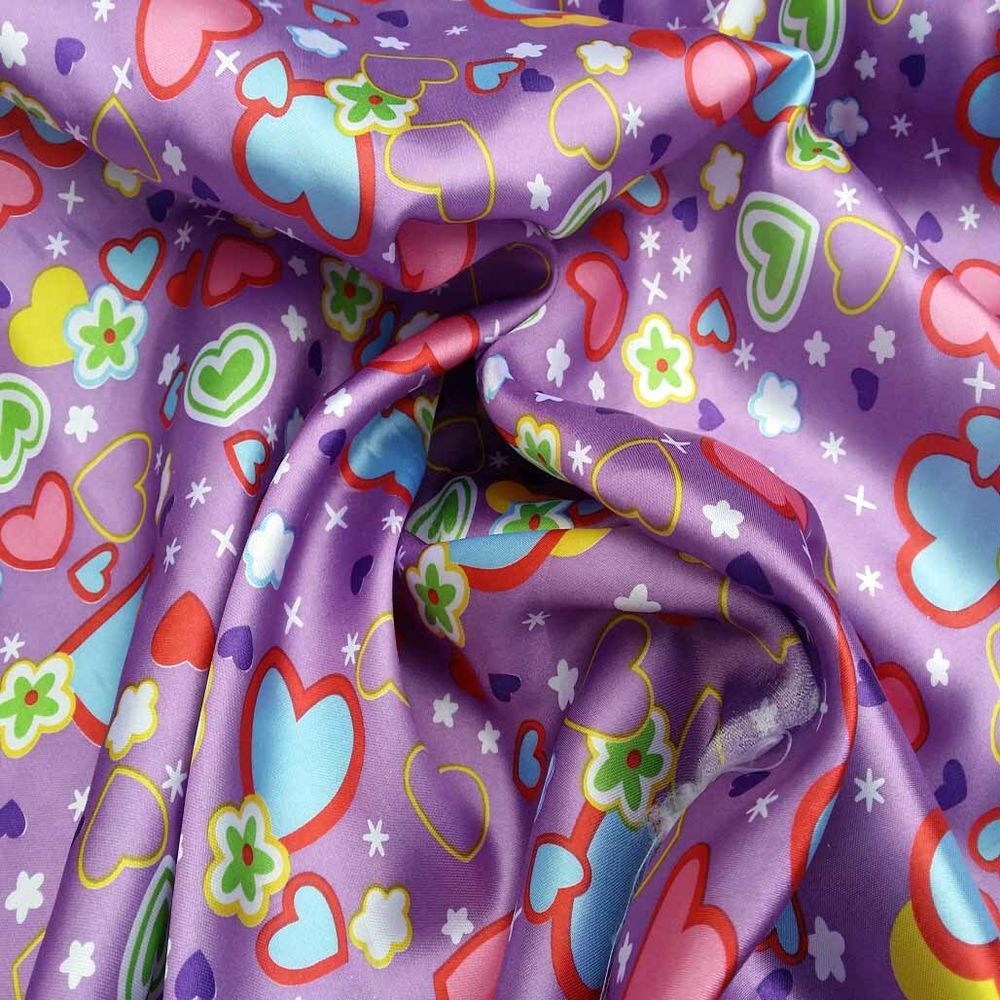 10m Silky Satin Retro Funky Love Hearts Fabric 60" - Bull Ring Fabrics