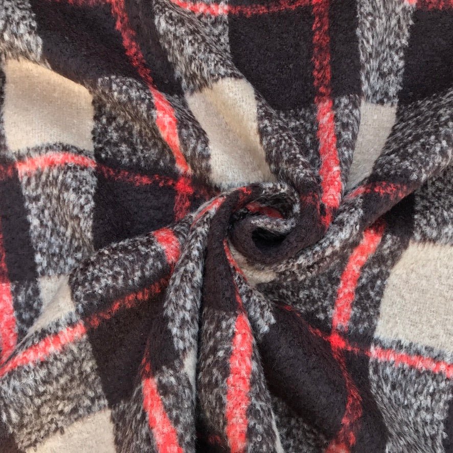 10m Square Checks Wool Blend Fabric, Beige/Brown - Bull Ring Fabrics
