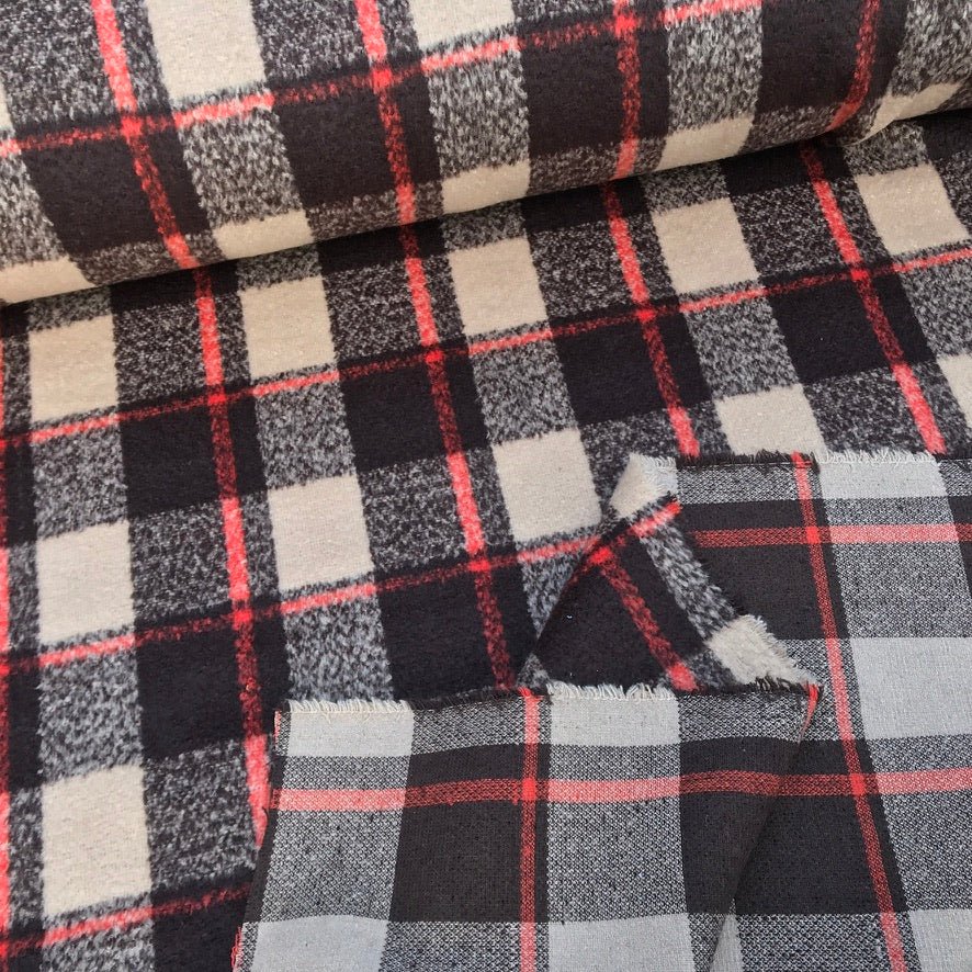 10m Square Checks Wool Blend Fabric, Beige/Brown - Bull Ring Fabrics