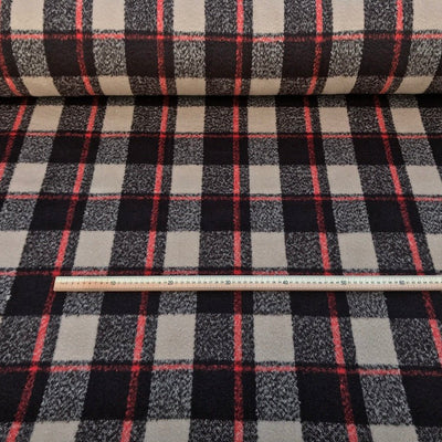10m Square Checks Wool Blend Fabric, Beige/Brown - Bull Ring Fabrics