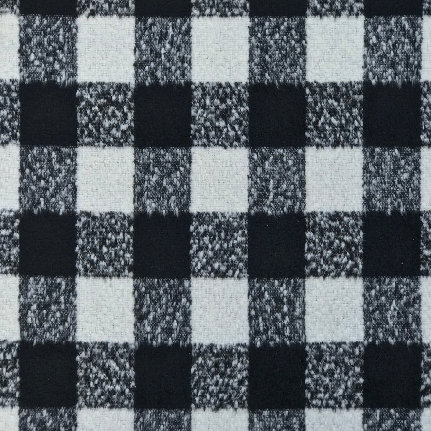 10m Square Checks Wool Blend Fabric, Black - Bull Ring Fabrics