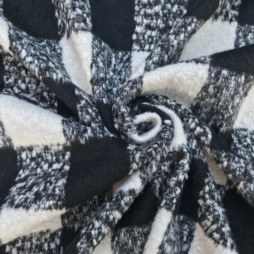 10m Square Checks Wool Blend Fabric, Black - Bull Ring Fabrics