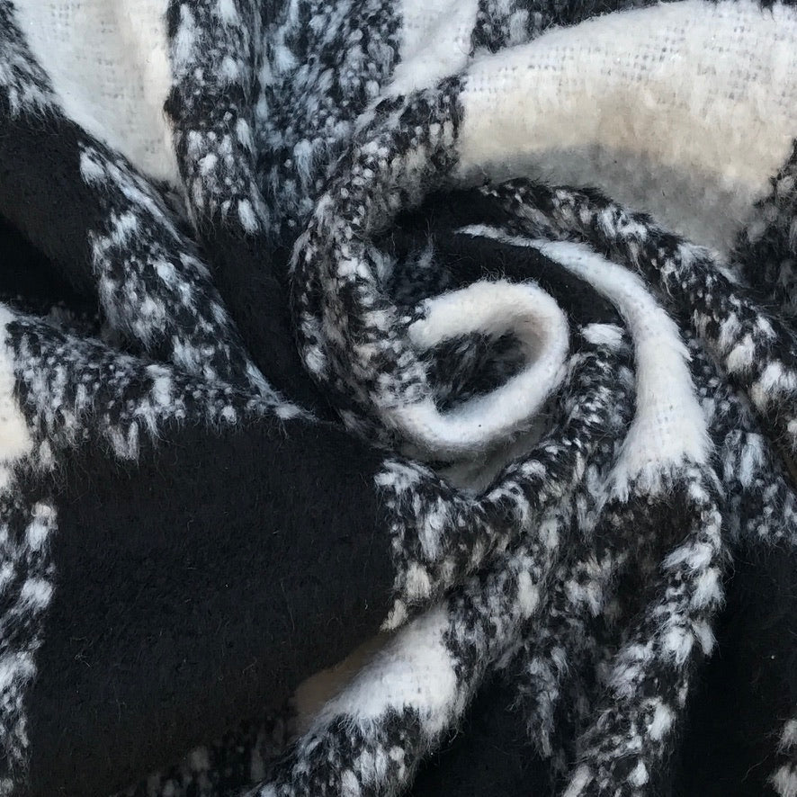 10m Square Checks Wool Blend Fabric, Black - Bull Ring Fabrics
