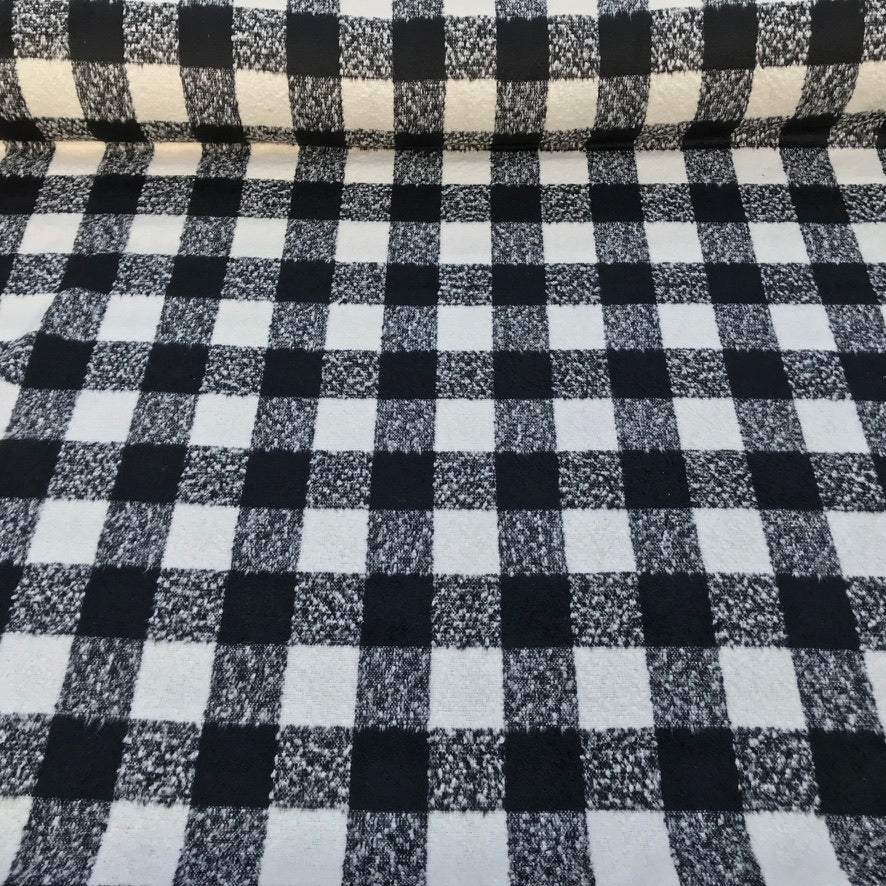 10m Square Checks Wool Blend Fabric, Black - Bull Ring Fabrics