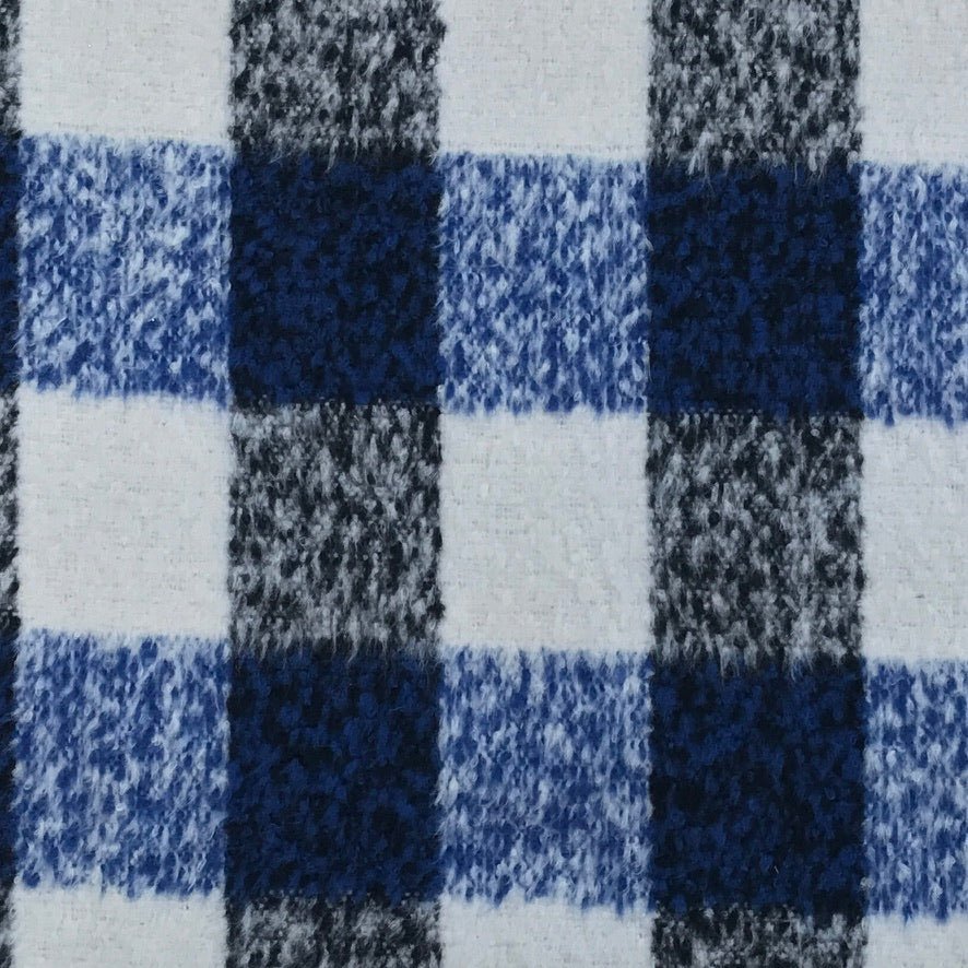 10m Square Checks Wool Blend Fabric, Blue - Bull Ring Fabrics