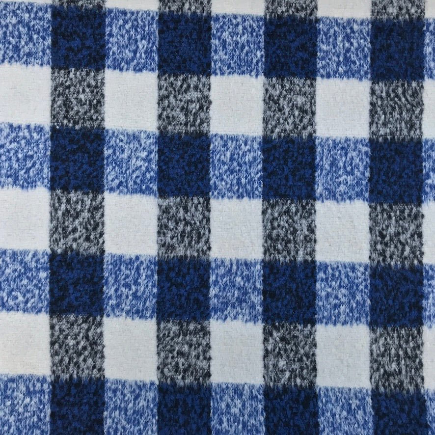 10m Square Checks Wool Blend Fabric, Blue - Bull Ring Fabrics