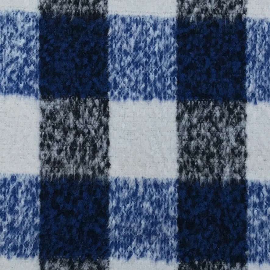 10m Square Checks Wool Blend Fabric, Blue - Bull Ring Fabrics