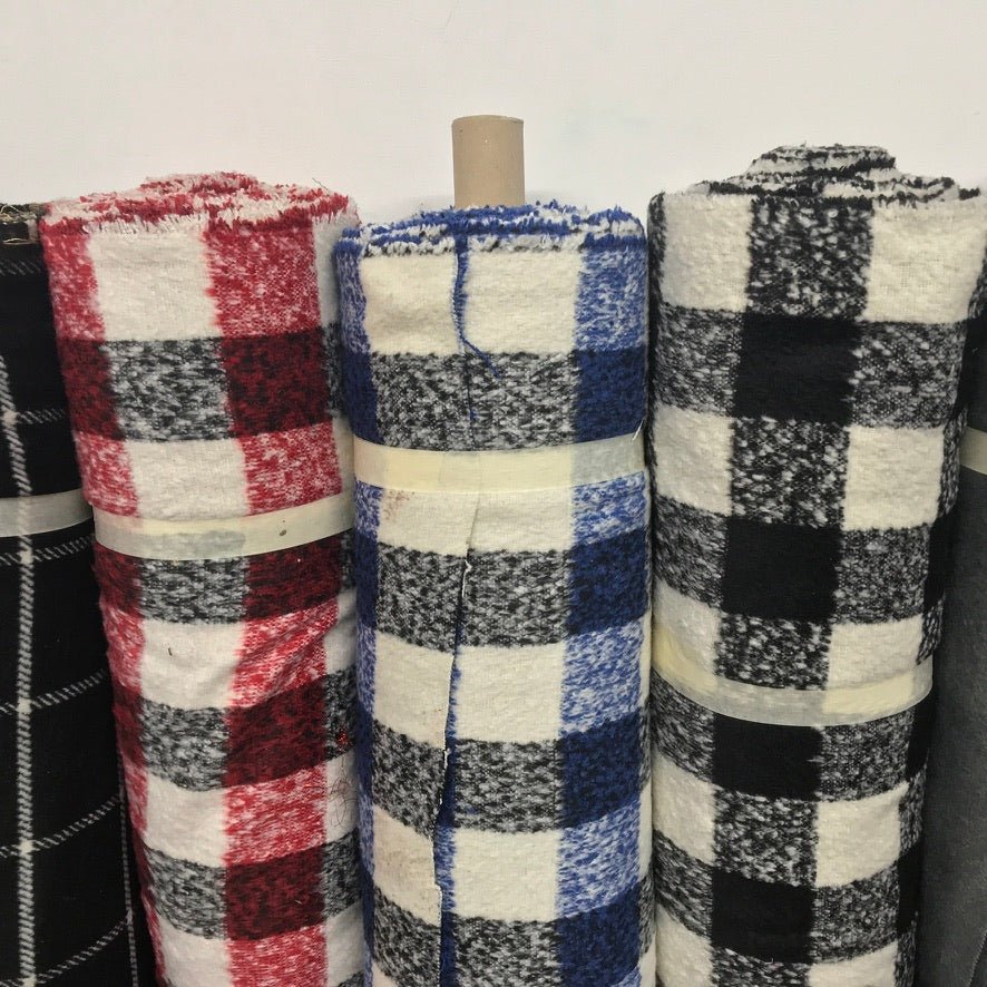 10m Square Checks Wool Blend Fabric, Red/Black - Bull Ring Fabrics
