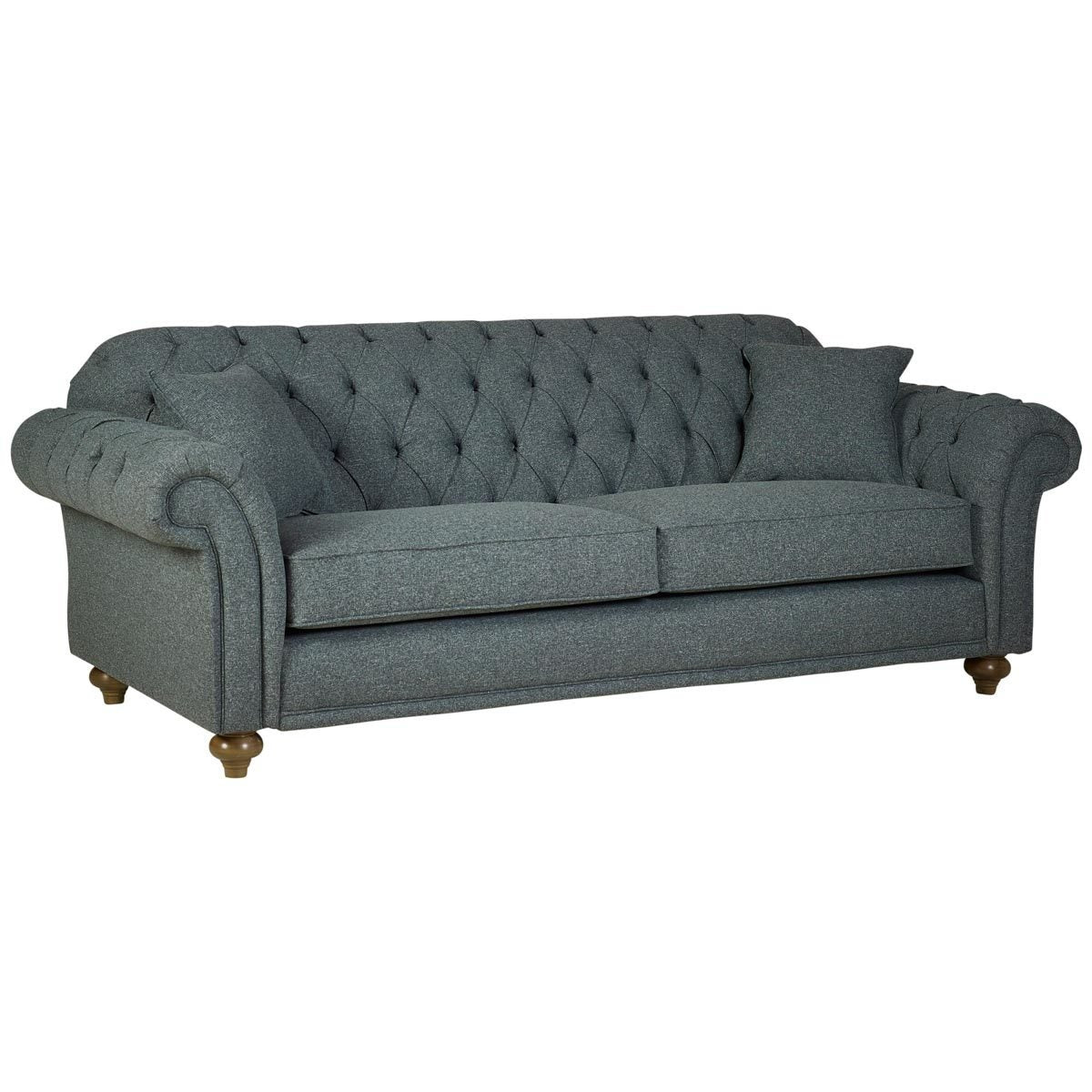 Bordeaux Button Back Blue Fabric 4 Seater Sofa