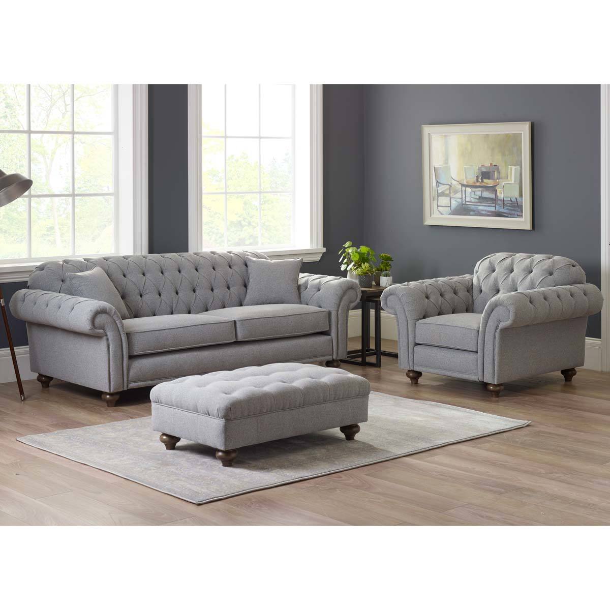 Bordeaux Button Back Grey Fabric Armchair