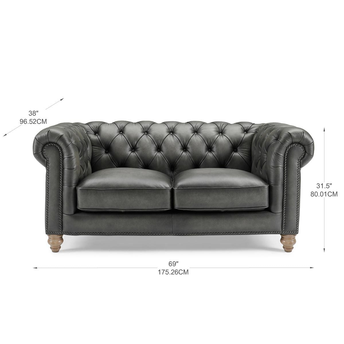 Allington 2 Seater Grey Leather Chesterfield Sofa